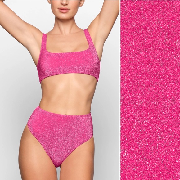 SKIMS Swim Nwt New Skims Two Piece Magenta Pink Glitter Silver Swim